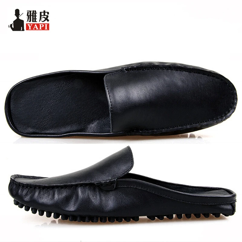 Mocasines informales piel auténtica para hombre, mocasines de piel auténtica, sin cordones, espalda abierta, US5 10, para el día a día, de verano, a la moda, Niño con estilo|shoes