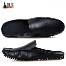 US5-10 Fashion REAL Leather Casual SLIP-ON New Men Penny Loafer Leather Mules Open Back Slippers Designer Shoes