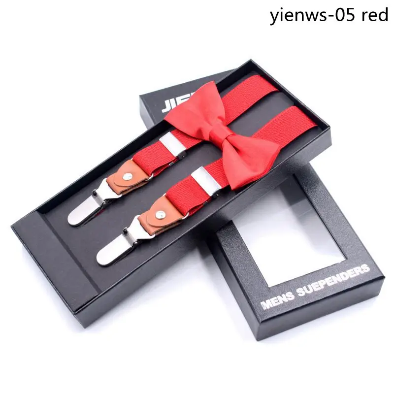 Yienws мужские подтяжки и галстук-бабочка для взрослых 3 клип кнопка Брюки брекеты Suspensorio Для женщин Розовый и красный цвет подтяжки Боути