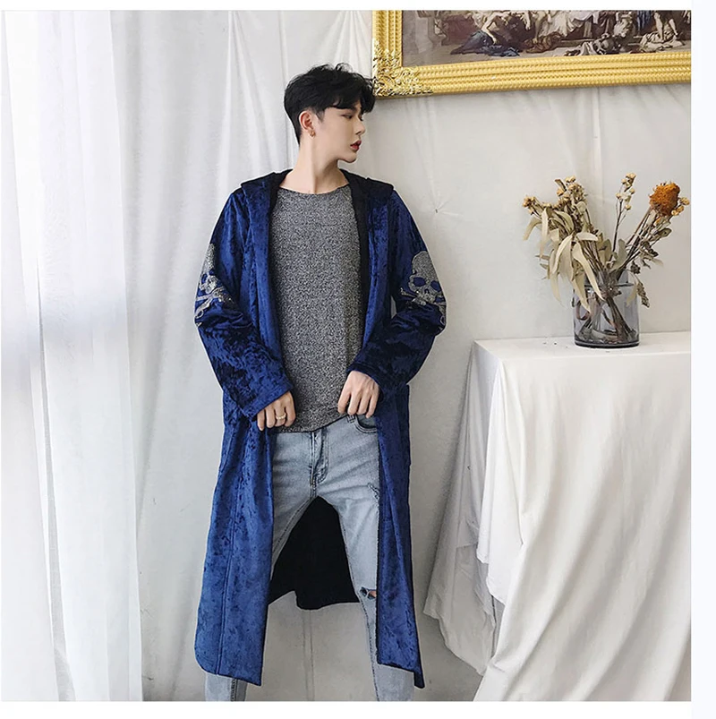 Male Trench Coat Men Black Long Punk Rave Steampunk  (10)