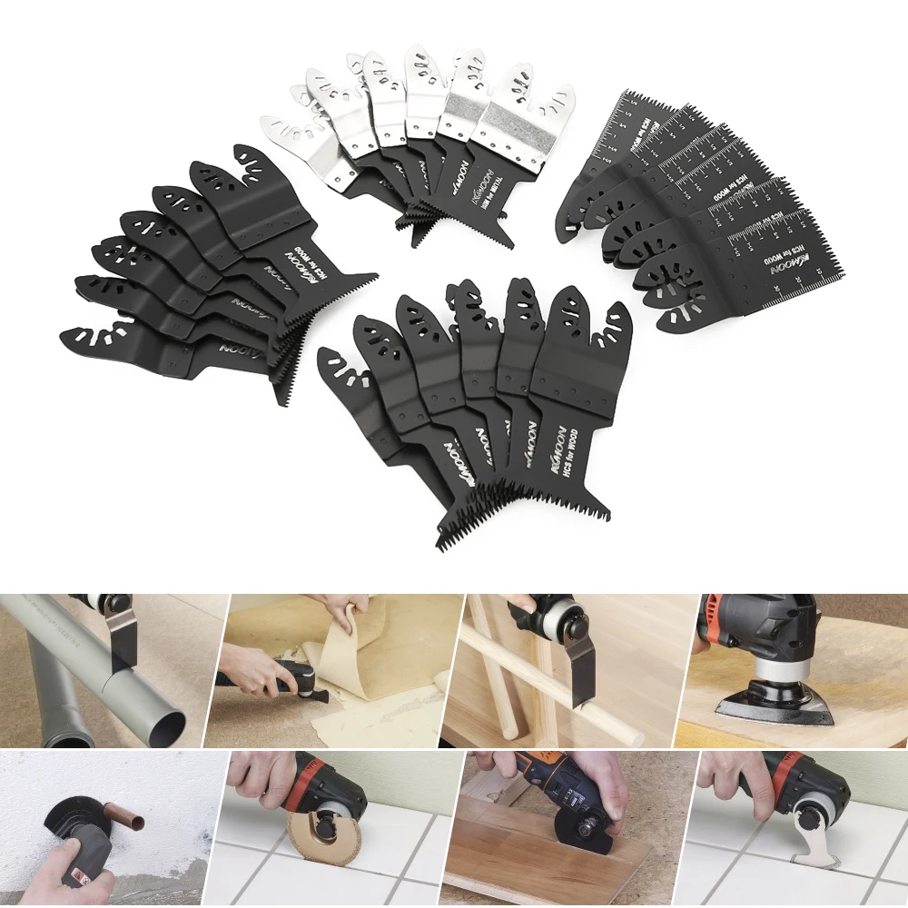 

KKmoon 24pcs Oscillating Saw Blade Kit Multi Tool Blades for renovator Dremel Fein Multimaster Makita Bosch power tool Accessory