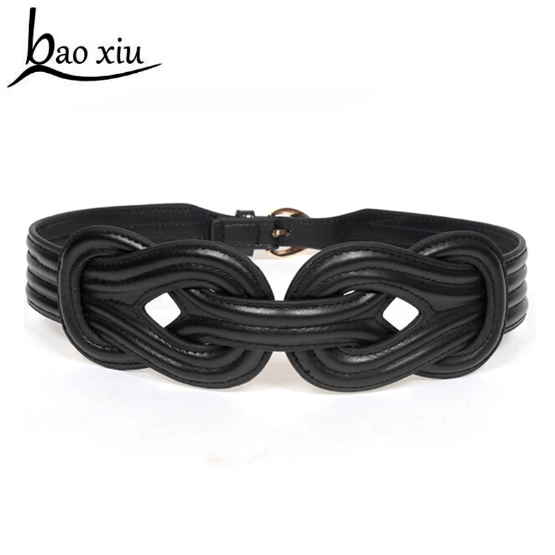 

2019 Fashion waist elastic sealing wide belt female bow leather belt joker black belt tension women belt Waist sealing