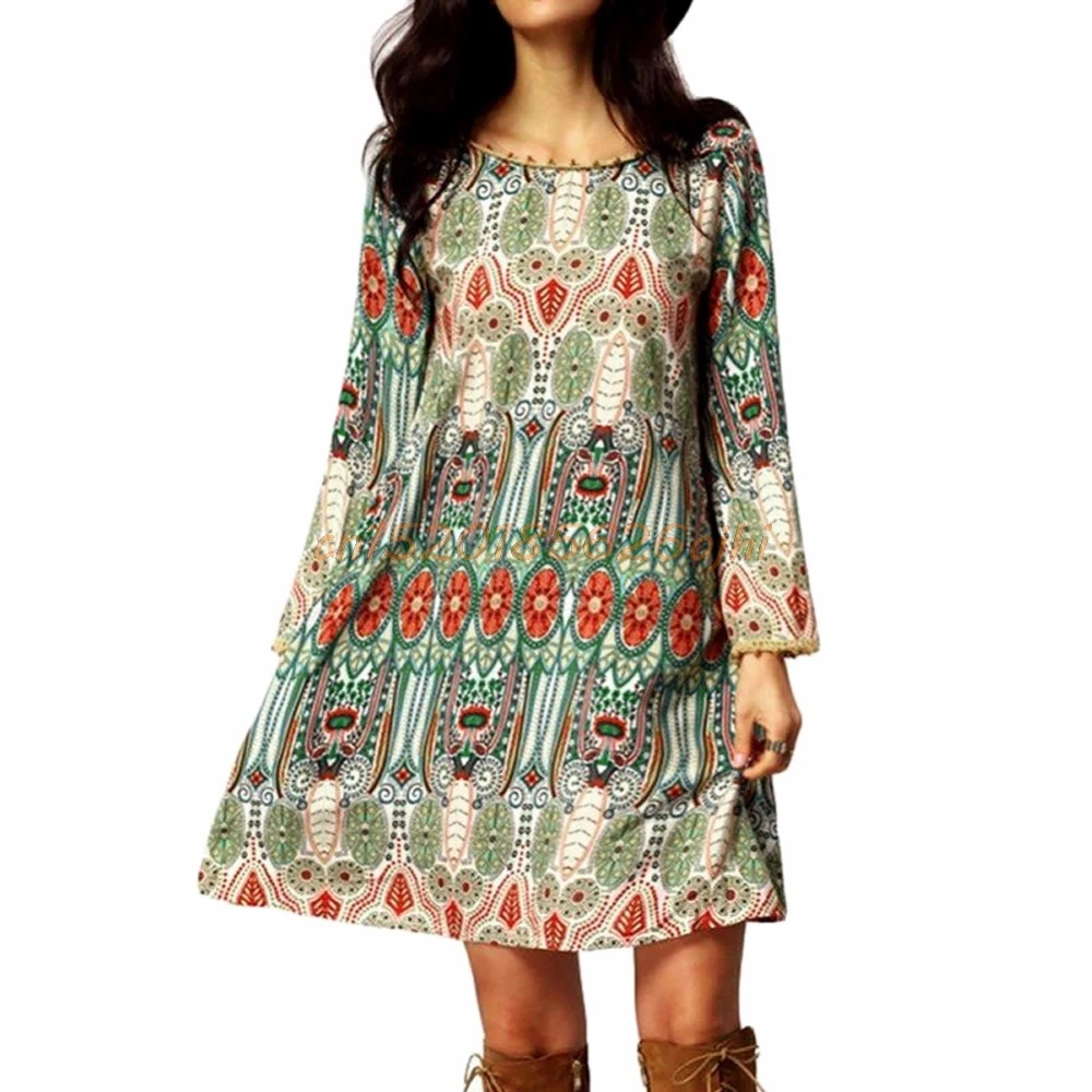 

Summer Cover up Vintage Ethnic Dress Sexy Women Floral Printed Beach Dress Loose Sundress #H030#