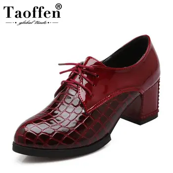 

Taoffen Sexy New Women High Heel Shoes Patent Leather Lace Up Patchwork Pumps Fashion Spring Office Shoes Women Size 33-43