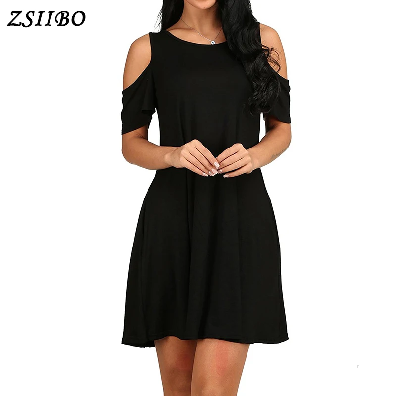 ZSIIBO украинское модное сексуальное однотонное черное летнее платье трапециевидной формы, женские Вечерние и пляжные платья в стиле бохо, женские платья Vestidos размера плюс, Прямая поставка - Цвет: Черный