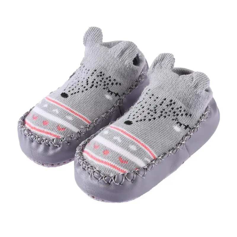 Baby Infant Cartoon Animals Floor PU Leather Sole Anti-Slip Newborn Shoes Socks