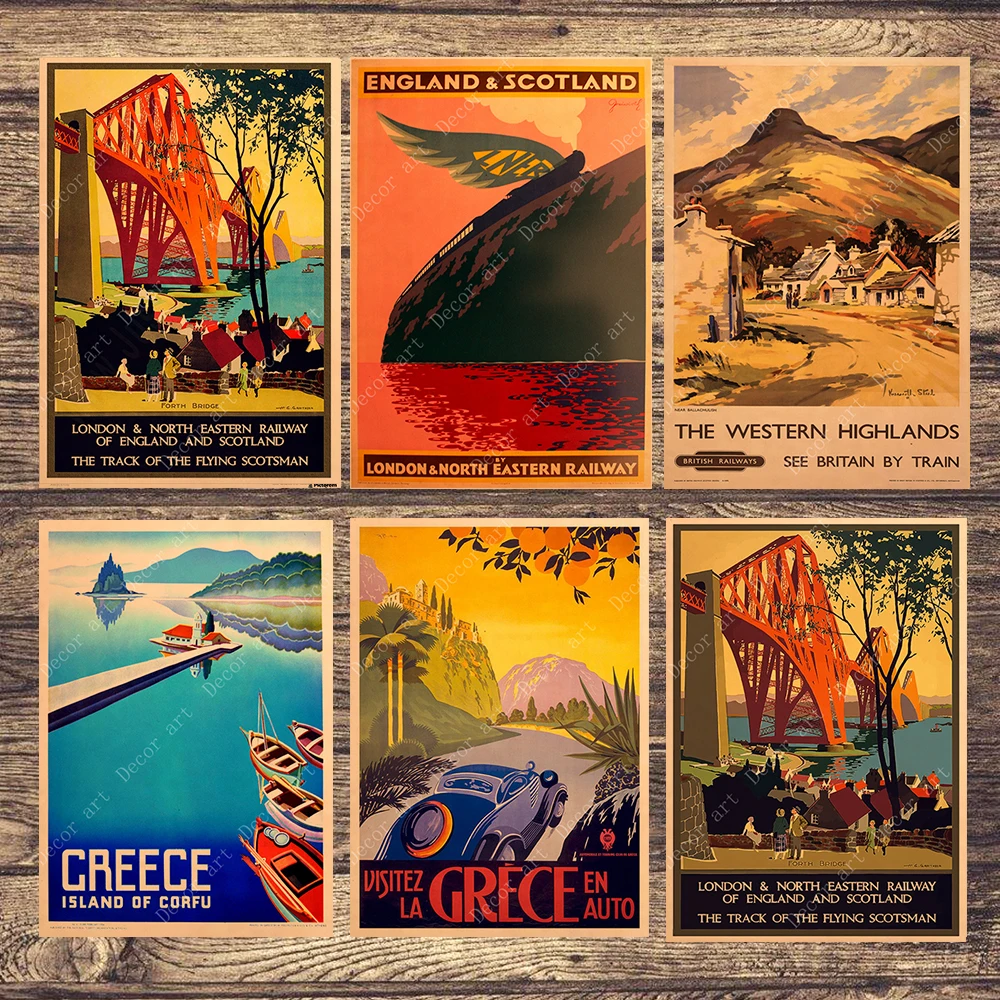 

Travel to Europe Greece Canvas Painting Vintage Wall Pictures Kraft Posters Coated Wall Stickers Home Decoration Gift