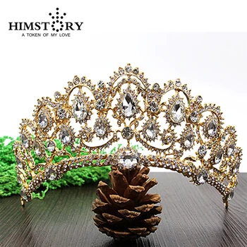 

HIMSTORY Luxurious Crystal Vintage Peacock Bridal Hair Accessories For Wedding Quinceanera Tiara Crown Pageant Diamante Tiara