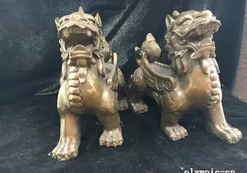 

9''copper sculpture Home fengshui auspicious beast dragon kylin unicorn statue