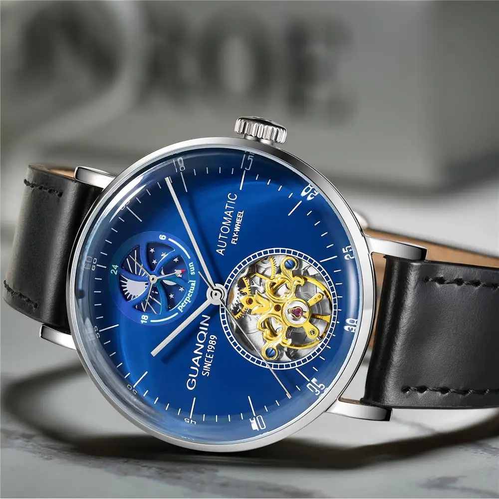 Мужские механические Автоматические часы GUANQIN Tourbillon роскошные брендовые