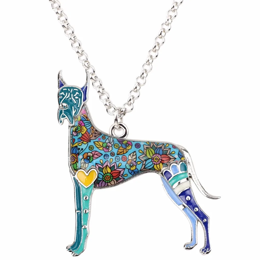 

WEVENI Statement Metal Alloy Enamel Great Dane Dog Necklace Chain Collar Pendant Unique Animal Jewelry For Women Girls Pet Lover