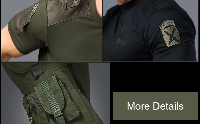 Army T-Shirt Military Style Tactical Urban Men's Green Cargo Uniform Short-Sleeved Male Tee - Black image 5