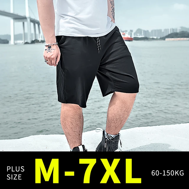 Big Plus size 7XL  Male Beach cotton Men’s Sweatpants Short Pants  Drawstring Shorts Harem Trousers Loose relax fit black
