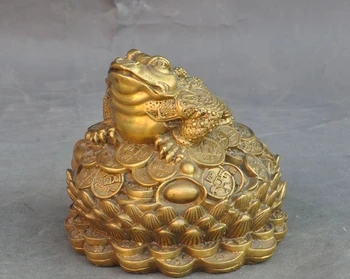 

Lucky Chinese Brass Lotus wealth yuanbao money coin Golden Toad spittor Statue