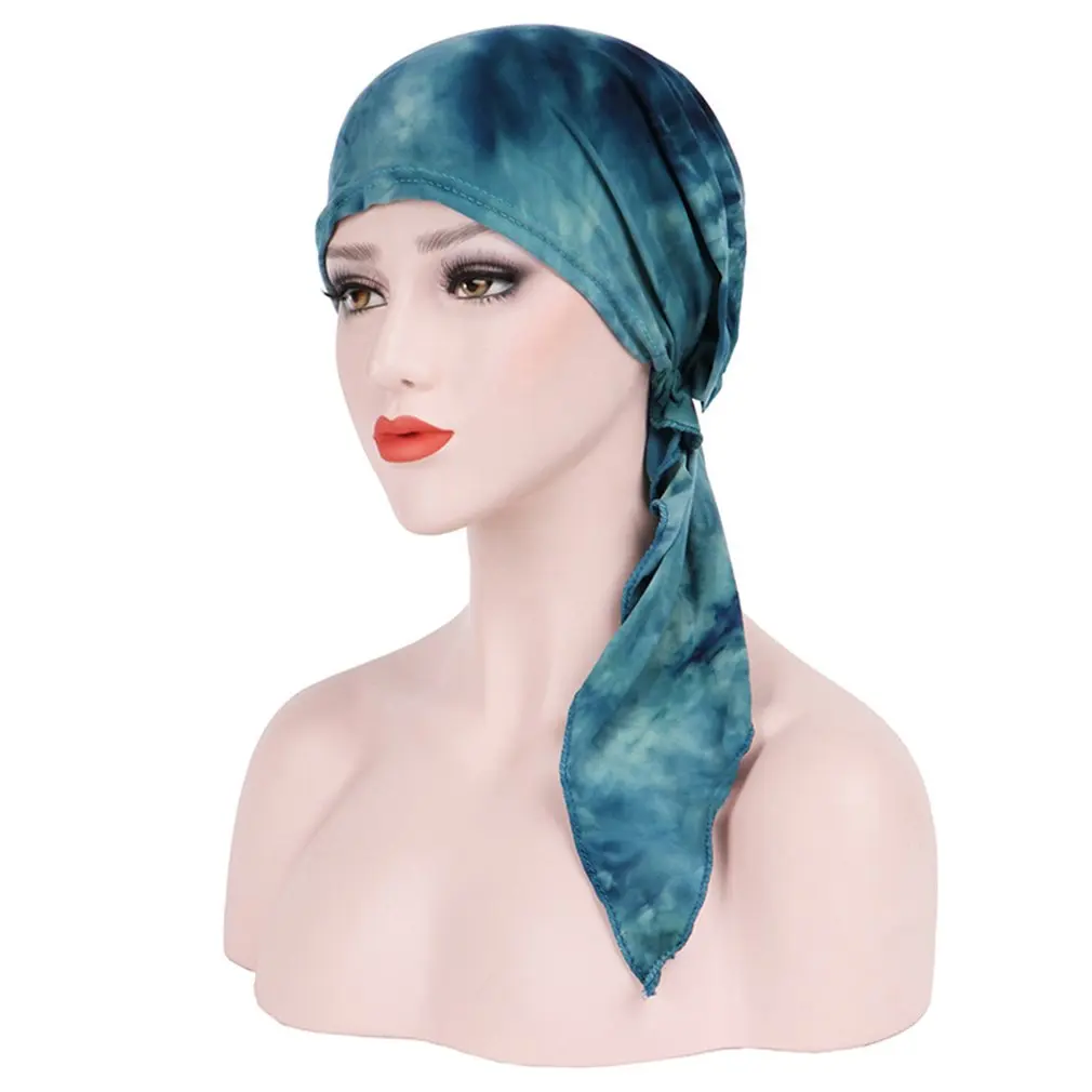 New Tie-dyed Curved Hat Flower Silk Woman Muslim Baotou Cap Fashion Accessories Caps Skullies Hats |