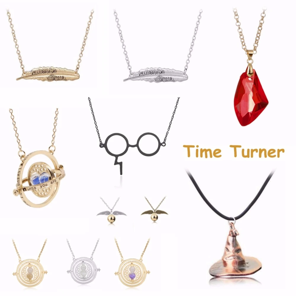 

Hot Sell Harri Potter time turner necklace hourglass vintage pendant Hermione Granger Magic toys for women lady girl wholesale