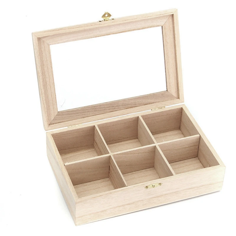 

6 Compartments Tea Box Natural Wood Tea Bag Durable Jewelry Organizer Storage Box Wood Sugar Gift Boxes Packet Container Jewel