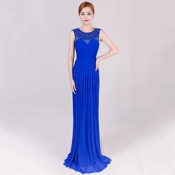 

Blue Beads O Neck Tank Sleeveless Long Straight Formal Sexy Nightclub Dress Women Elegant Party Dresses 2018 Vestido De Festa