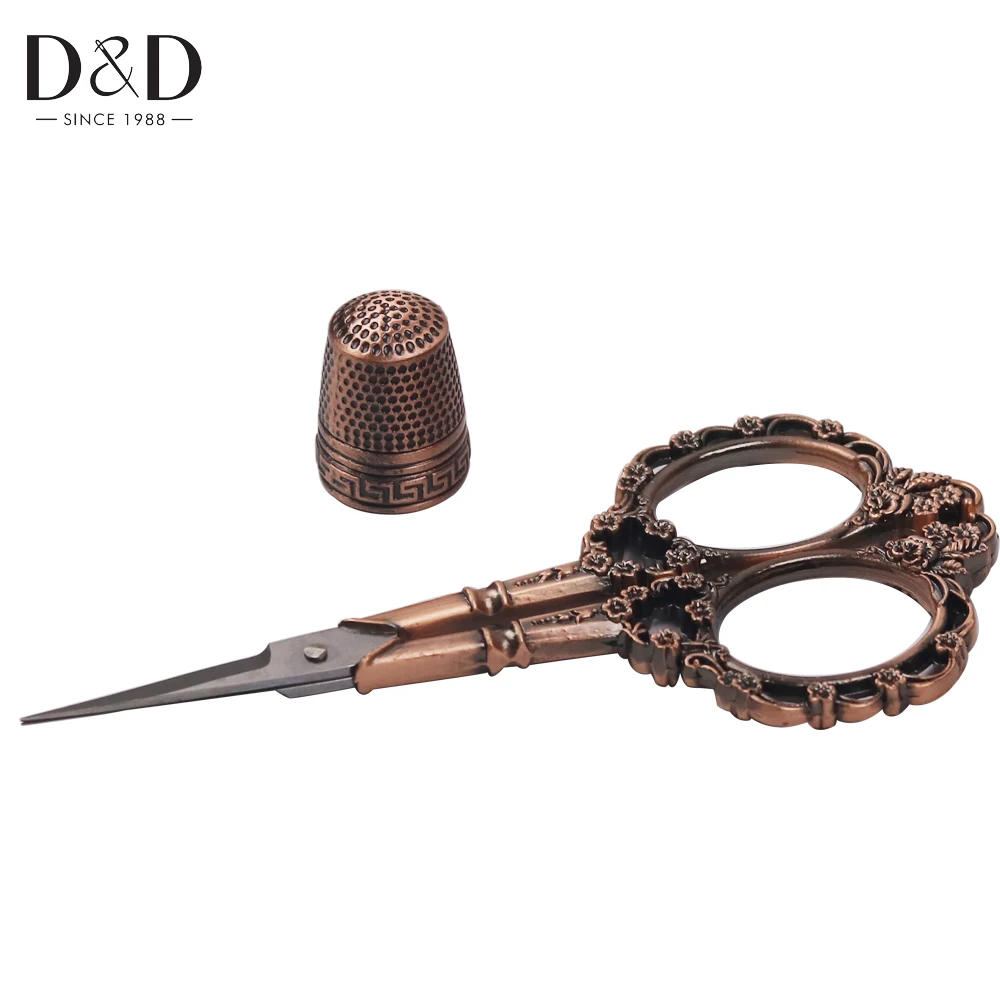 

D&D Sewing Sets European Vintage Sewing Tailor's Scissors & Metal Sewing Thimble DIY Embroidery Craft Needlework Tools