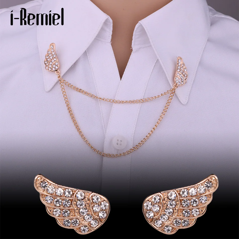

i-Remiel Metal Angel Wings Chain Crystal Brooch Badge Broche Pin Lapel Brooches Music Gifts Dresses Broche Mariage Women Men