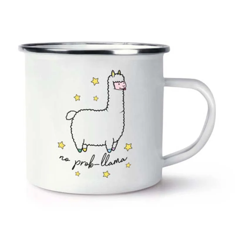 

Stainless Steel Camping Coffee Mug No Prob-Llama Retro Enamel Birthday Christmas Outdoors Metal Enamel Campfire Cup