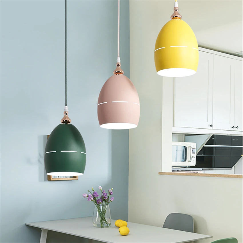 

Modern Nordic Restaurant Pendant Lights Simple Color Macarons Three-head Iron Lamps Living Dining Room Creative Bar Lamp Fixture