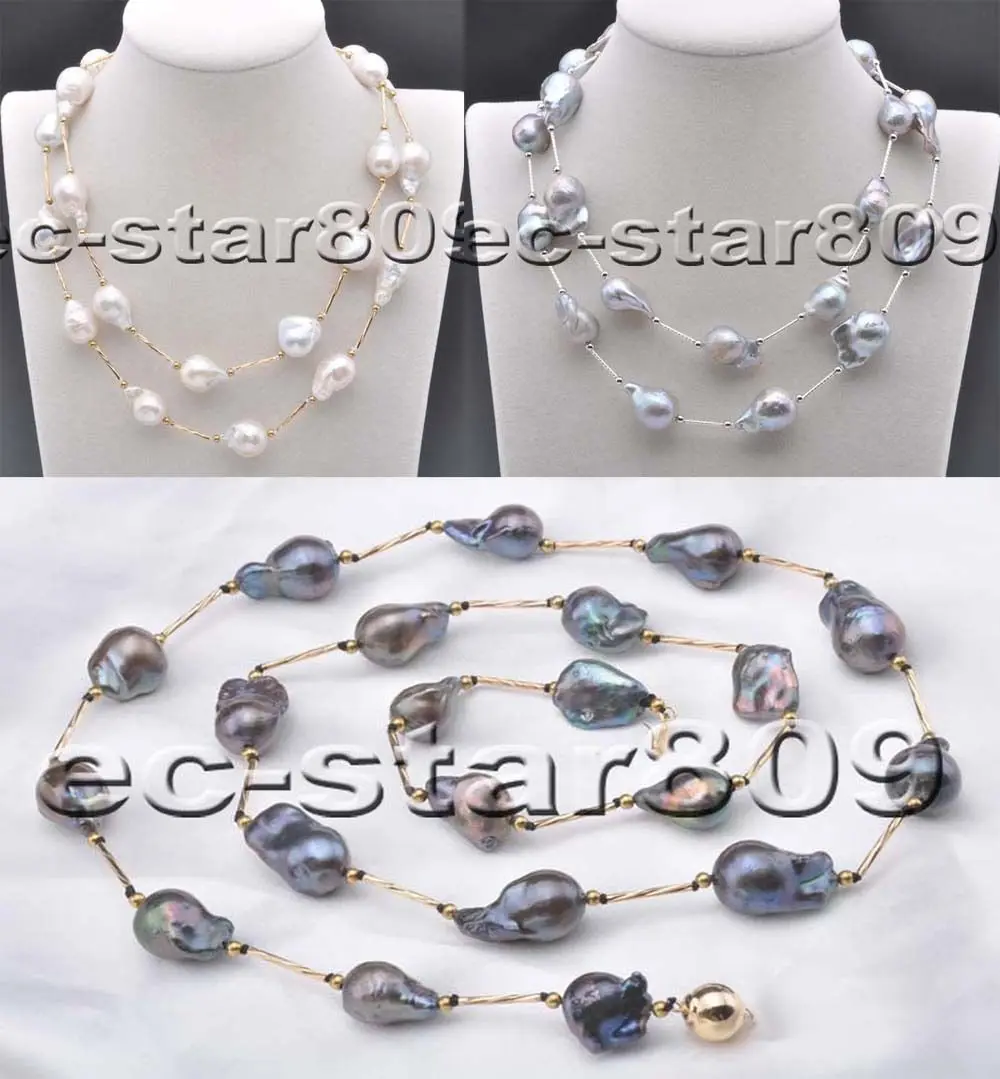 

X0487 Gray Black White Drop BAROQUE KESHI REBORN PEARL NECKLACE 32inch