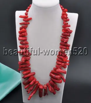 

Z7823 40mm Red Coral branch Round Bead Necklace 22inch