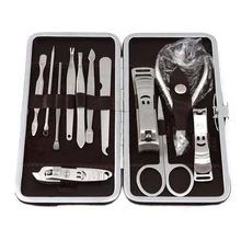 by DHL or EMS 50pcs Nail Clipper Kit Nail Care Set 12 pcs Pedicure Scissor Tweezers Knife Ear pick Tools Set + 1 PCS PU Box