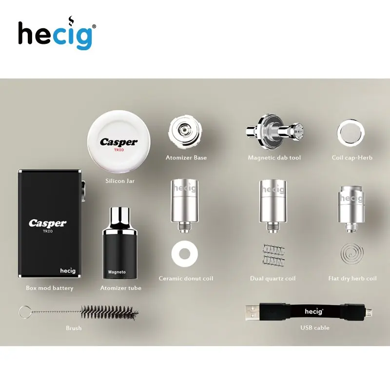  hecig Wax&dry herb vaporizer Casper Trio vaporizing box mod electronic cigarette vape Kit 1000mah b
