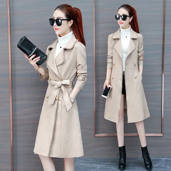 

2020 Women's New Spring And Autumn Windbreaker Long Section Slim Slimming Windbreaker Solid Color Long-sleeved Windbreaker LQ215