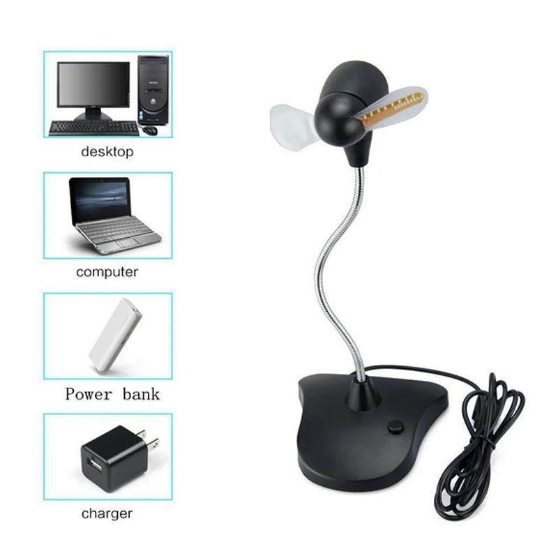 

Interesting Portable Fan Flexible USB LED Clock Fan Cooler with Stand Time Display Desktop Laptops Home Office Use HY99 JU01