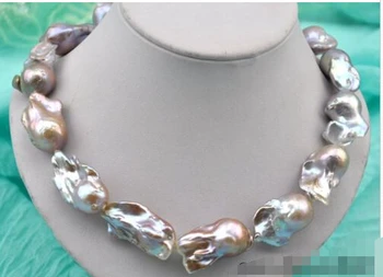

18.5" 36mm (16x25mm~17x36mm) baroque lavender reborn keshi pearl necklace