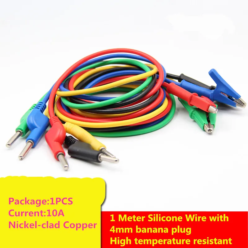 

1PCS AL008 Alligator/Crocodile Clip Nickel-clad Copper 1 Meter The Silicone Wire with 4mm banana plug High temperature resistant