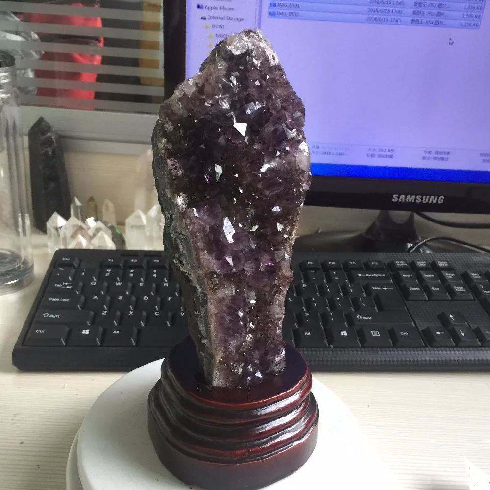 755 г натуральный ясным и Purply Аметист Geode образцов грубые минералы камень расти вместе с кварц точка дома Decotation