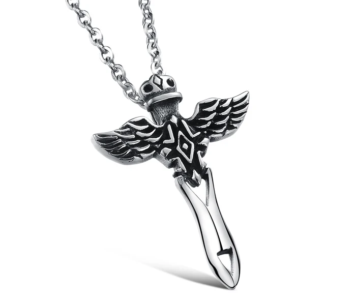 2015 New Personality Wing&Dagger Pendant Necklace Steampunk Stainless