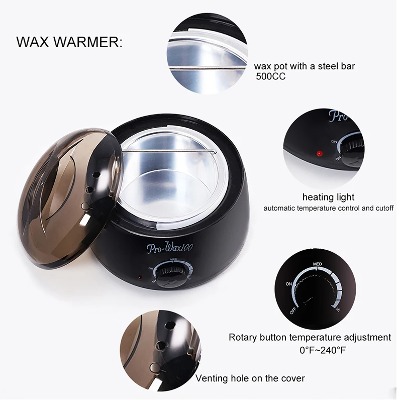 Hair Removal Electric Wax Warmer Machine & Hair Removal Machine Heater with Beans Papers Applicator Sticks Waxing Kit Set