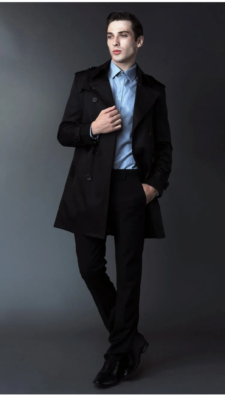 URSMART Новое мужское двубортное длинное пальто одноцветная Популярная деловая Мужская ветровка