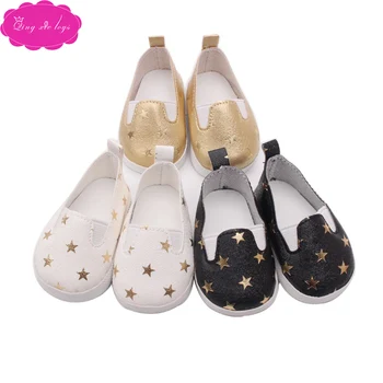 

18 inch Girls doll shoes Star print flat shoes PU American newborn shoe Baby toys fit 43 cm baby dolls s115