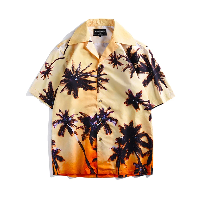 

Mens Hawaiian Shirt Casual Camisa Masculina Tropical Coconut Grove Printed Aloha Beach Shirts Short Sleeve Couple Chemise Homme