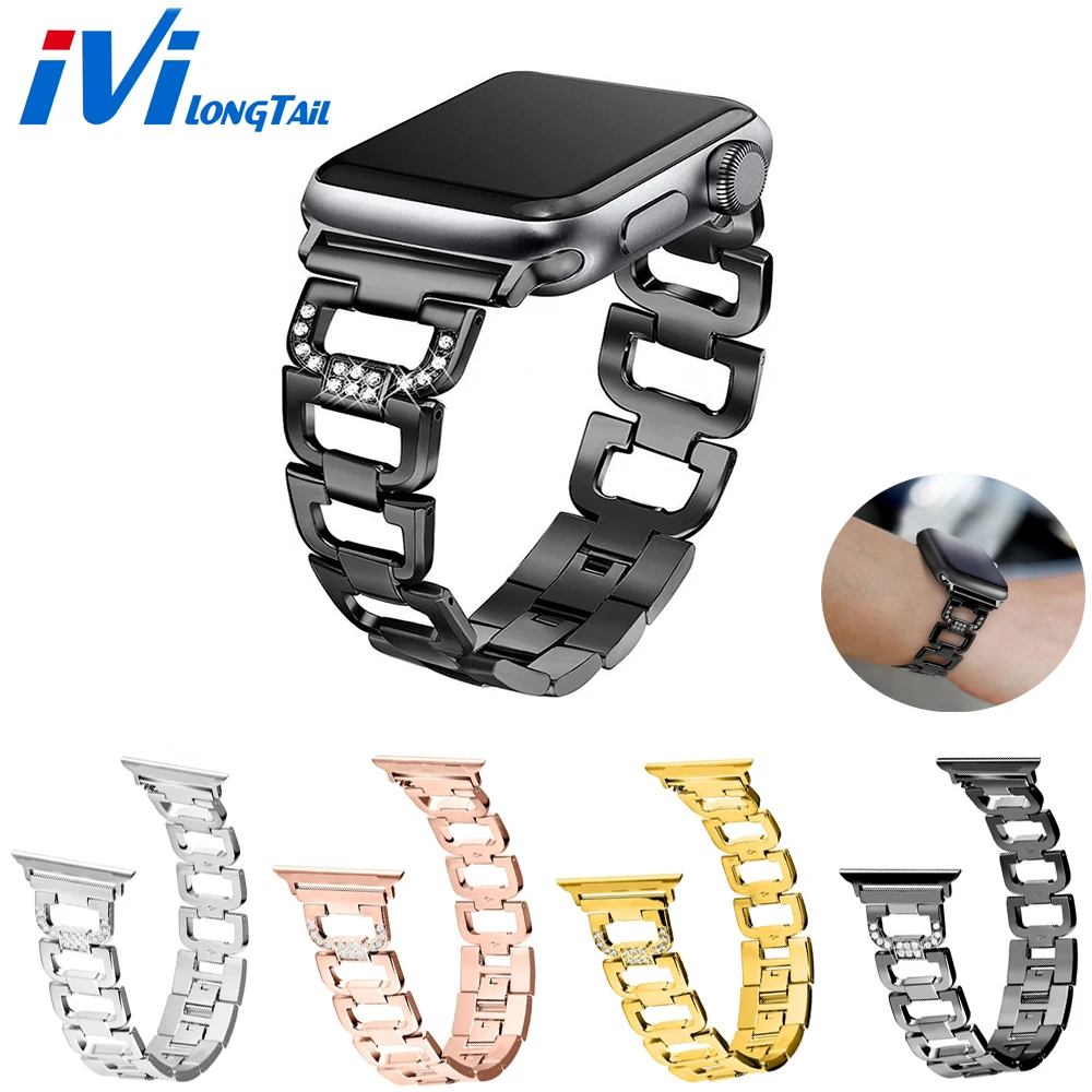  Watch 40 44 mm Cover for Apple Watch Case 3 Strap 38mm 42mm Bling Band watchbands Strap Stainless M