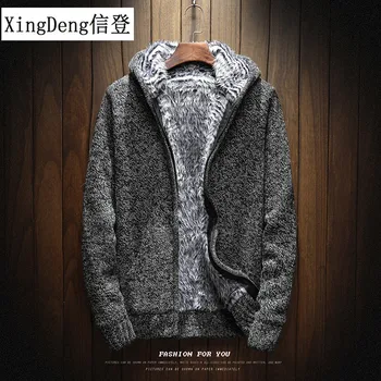 

XingDeng 2018 Warm affordable Thick Fashion Knitting Hoodies Men Sweatshirt Zip Male Hooded Fur top clothes