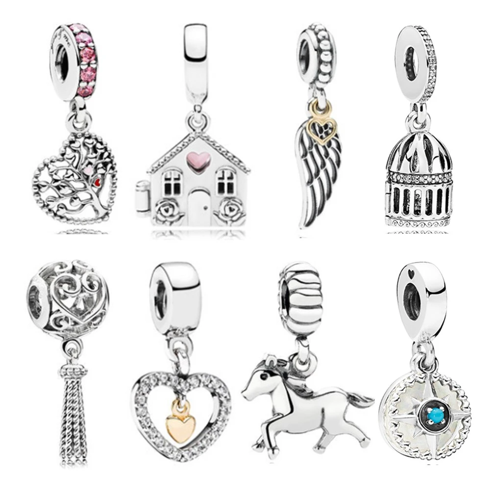

AIFEILI Silver Plated Angel Wings House Horse LOVE Wing Heart Charm Beads Fit Pandora Women DIY Bracelets Bangles Jewelry