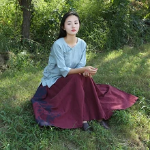 Женское хлопковое белье с вышивкой плиссированные юбки женские свободные юбки с эластичной талией женские китайский национальный стиль юбки