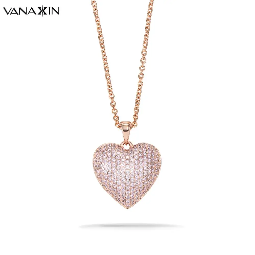 VANAXIN ожерелья в форме сердца для женщин GF AAA розовый кубический цирконий модные