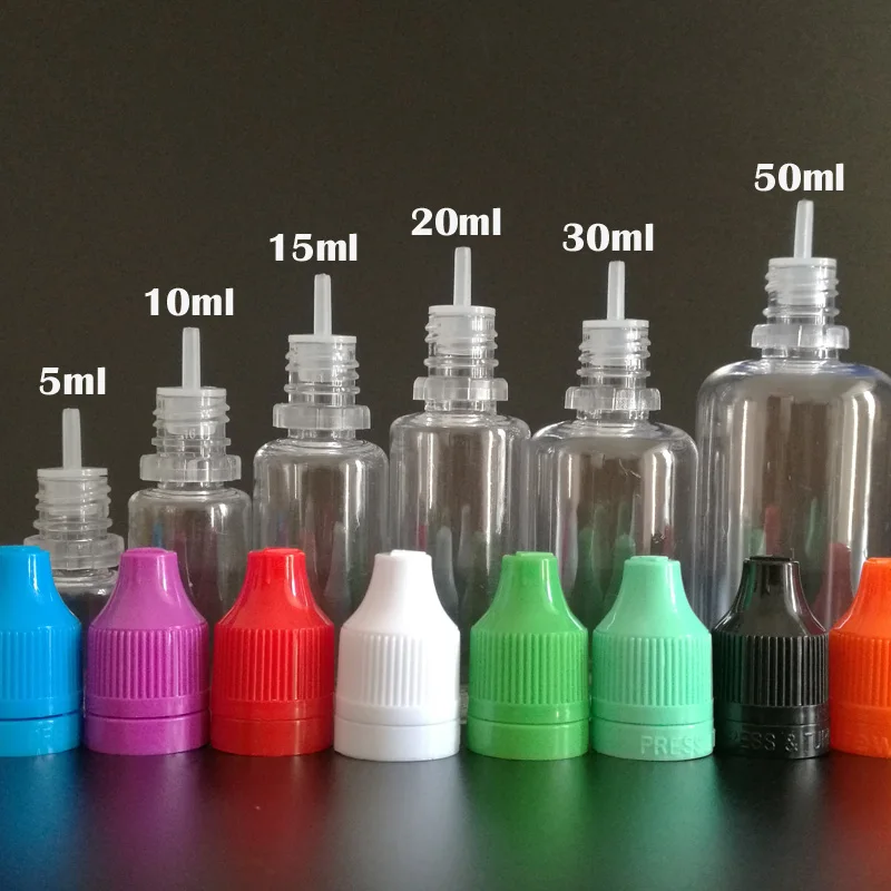 

1000pcs 5ml 10ml 15ml 20ml 30ml E Liquid Vials With Long Fine Tips PET Plastic Dropper Bottle With Tamper Evident Caps