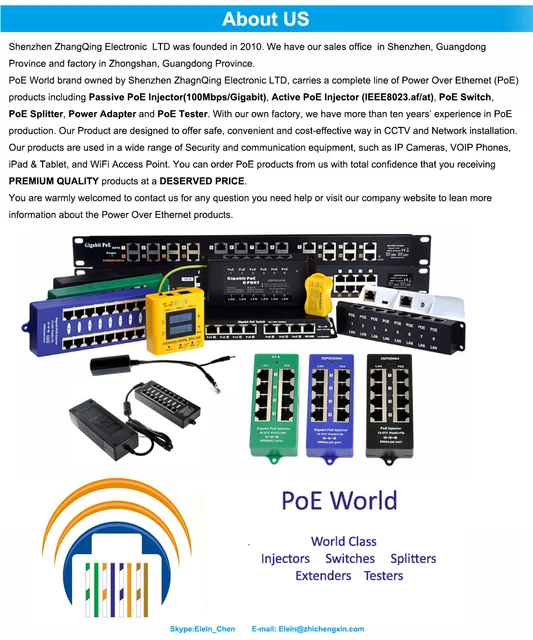 ZHANGQING POE-8-24V60W 8 Port PoE Injector Power over Ethernet Injektor für  24V Passiv PoE/Ubiquiti/Mikrotik, 10/100 Mbps Daten &  Wandhalterung/Desktop