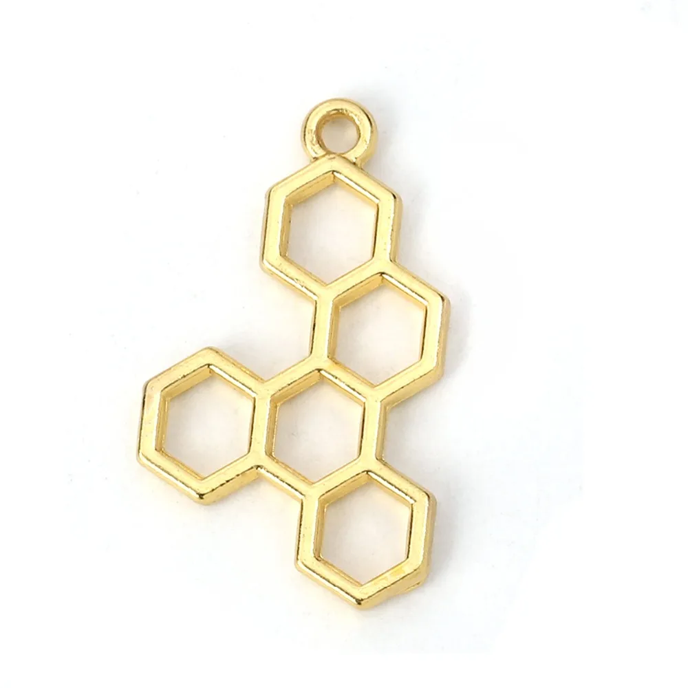 

DoreenBeads Zinc Based Alloy Open Back Bezel Pendants For Resin Gold Color Honeycomb DIY Jewelry Accessrioes Findings, 5 PCs