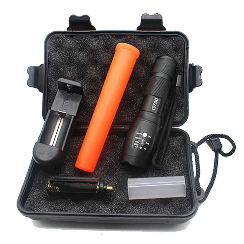 

Led Linterna Cree XML T6 3800lm Powerful Flashlight Waterproof Lantern Lamp Police Flashlights Red Baton + Charger + Gift Box