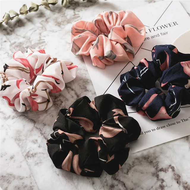 Flamingo Floral Solid Houndstooth Design Women Hair Accesorios No Crease Hair Tie Scrunchie Ponytail Hair Holder Rope